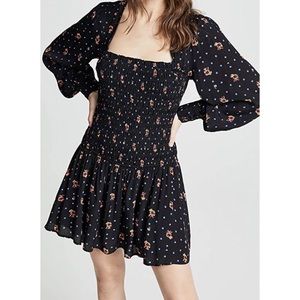 Free People Two Faces Floral Print Smocked Mini Dress Size Medium NWT
